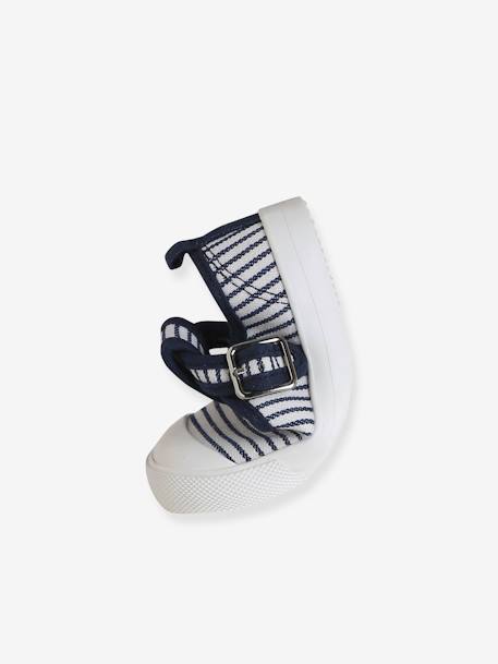 Mary Jane Shoes in Canvas for Babies striped blue - vertbaudet enfant 