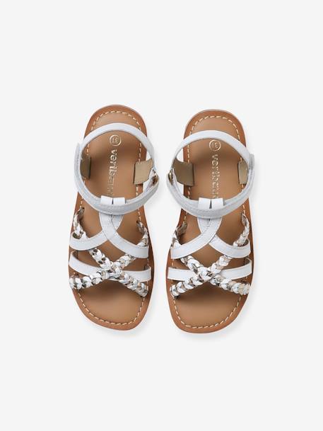 Sandales scratchées cuir enfant blanc+lot bleu - vertbaudet enfant 