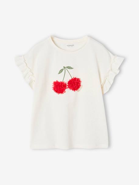 T-shirt fille motif fantaisie manches courtes volantées anthracite+blanc+jaune pâle+marine+rose pâle - vertbaudet enfant 