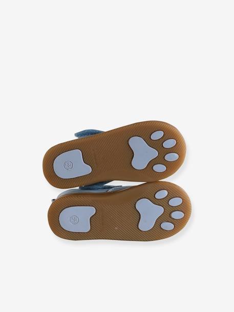 Chaussons à scratchs bébé en cuir souple bleu imprimé+bleu pâle+indigo+marron - vertbaudet enfant 