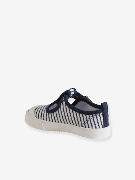 Mary Jane Shoes in Canvas for Babies striped blue - vertbaudet enfant 