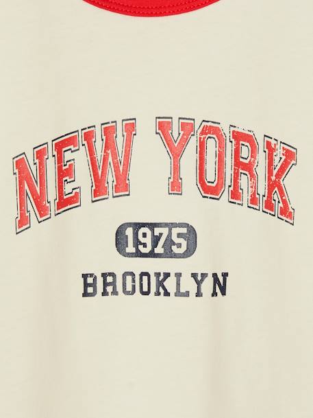 Girls' cropped college-style T-shirt ecru+ink blue - vertbaudet enfant 