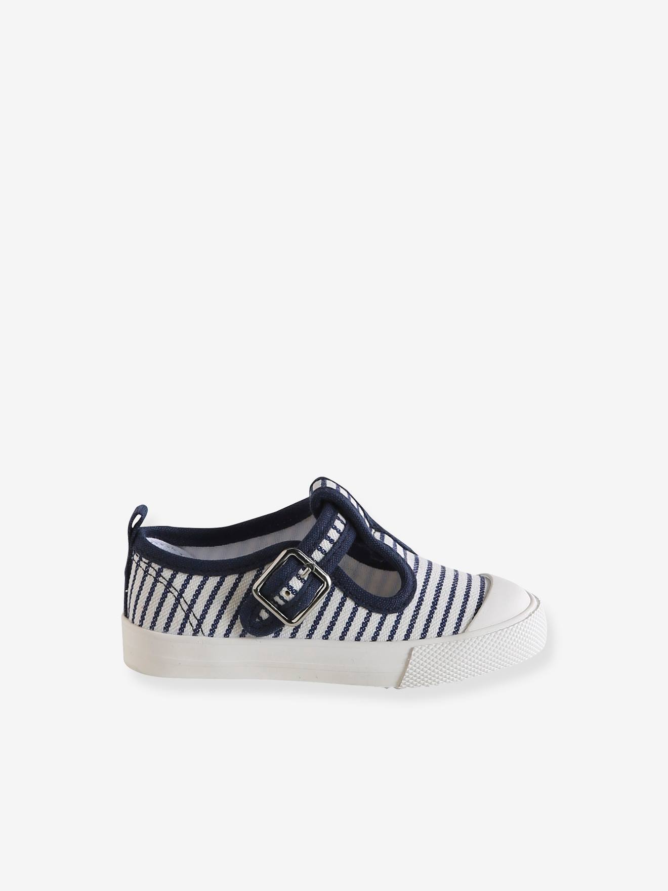Mary Jane Shoes in Canvas for Babies - striped blue, Shoes