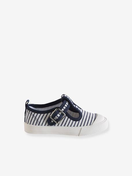 Mary Jane Shoes in Canvas for Babies striped blue - vertbaudet enfant 