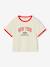 Girls' cropped college-style T-shirt ecru+ink blue - vertbaudet enfant 