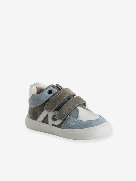 Baskets bébé garçon en cuir à scratchs bleu grisé+écru - vertbaudet enfant 