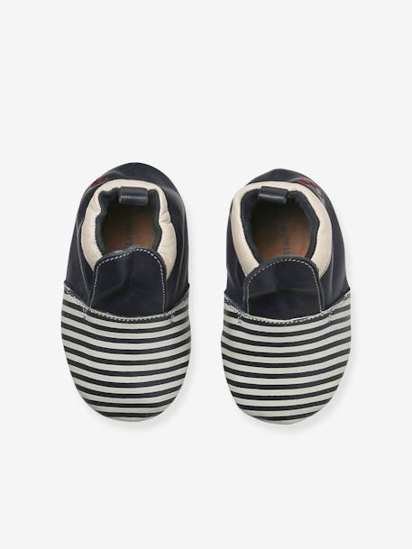 Pair of Two-Tone Elasticated Leather Shoes for Babies striped blue - vertbaudet enfant 