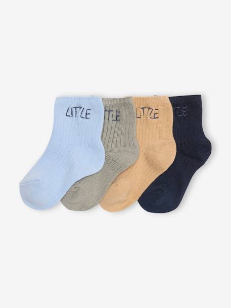 Pack of 4 Pairs of 'Little' Socks for Babies coral+navy blue+pale blue+pale pink - vertbaudet enfant 