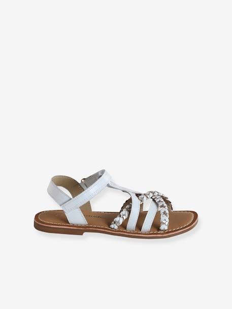 Sandales scratchées cuir enfant blanc+lot bleu - vertbaudet enfant 