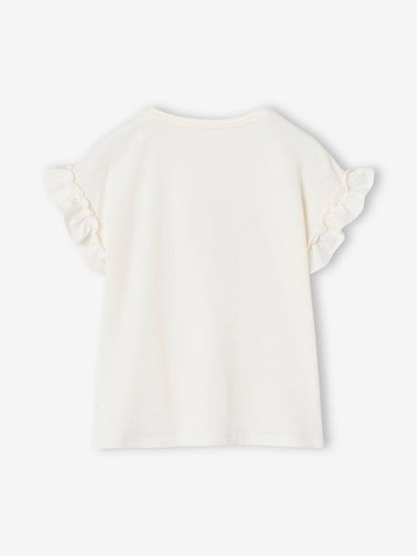 T-shirt fille motif fantaisie manches courtes volantées anthracite+blanc+jaune pâle+marine+rose pâle - vertbaudet enfant 