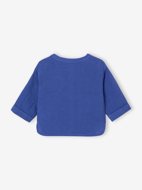 Chemise bébé col mao en gaze de coton personnalisable bleu électrique+écru+vert foncé - vertbaudet enfant 