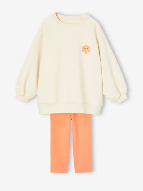 Floral print sweat dress and leggings set for girls ecru - vertbaudet enfant 