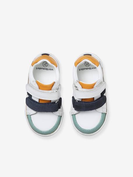 Hook&Loop Leather Trainers for Babies ecru+set white - vertbaudet enfant 