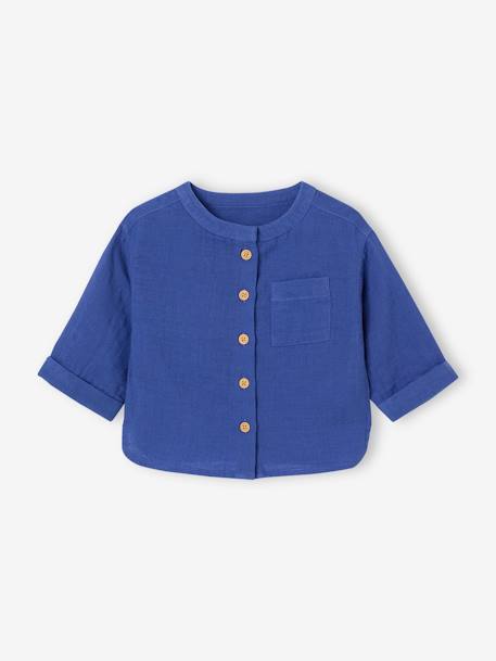Chemise bébé col mao en gaze de coton personnalisable bleu électrique+écru+vert foncé - vertbaudet enfant 