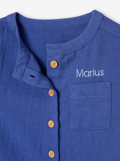 Chemise bébé col mao en gaze de coton personnalisable bleu électrique+écru+vert foncé - vertbaudet enfant 