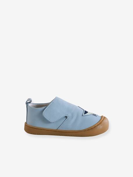 Chaussons à scratchs bébé en cuir souple bleu imprimé+bleu pâle+indigo+marron - vertbaudet enfant 