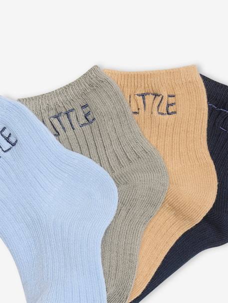 Pack of 4 Pairs of 'Little' Socks for Babies coral+navy blue+pale blue+pale pink - vertbaudet enfant 