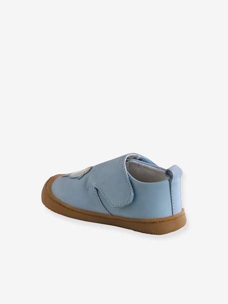 Chaussons à scratchs bébé en cuir souple bleu imprimé+bleu pâle+indigo+marron - vertbaudet enfant 