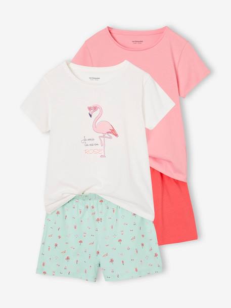 Pack of 2 Pyjamas, 1 Rainbow + 1 Pink Flamingo, for Girls turquoise - vertbaudet enfant 