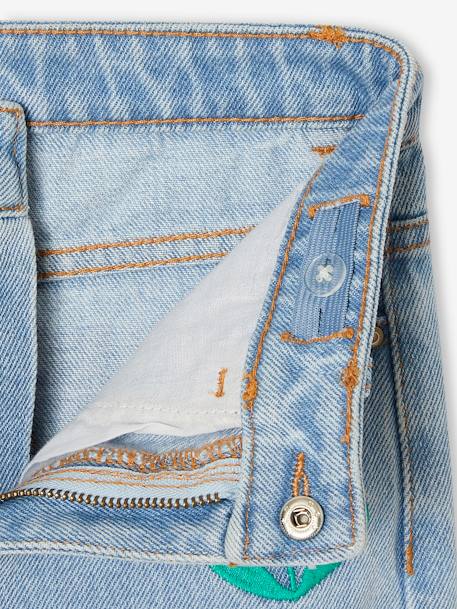 Jean fille mom brodé fleurs bleu+bleu clair+bleu moyen - vertbaudet enfant 