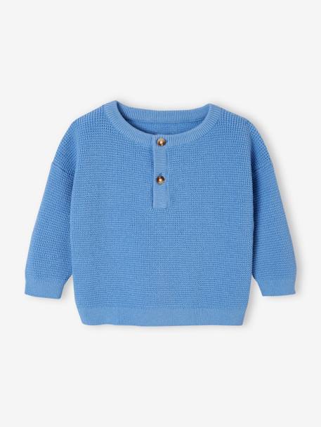 Honeycomb Knit Jumper with Grandad-Style Neckline for Babies blue - vertbaudet enfant 