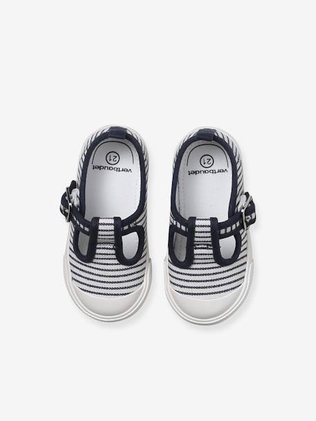 Mary Jane Shoes in Canvas for Babies striped blue - vertbaudet enfant 