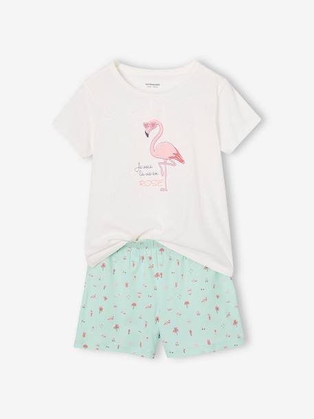 Pack of 2 Pyjamas, 1 Rainbow + 1 Pink Flamingo, for Girls turquoise - vertbaudet enfant 