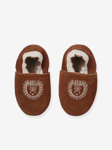 Chaussons élastiqués en cuir souple bébé lot marron+marron imprimé+vert imprimé - vertbaudet enfant 