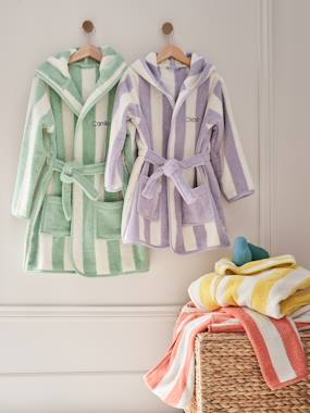 Bedding & Decor-Bathing-Striped Bath Robe for Adults, TRANSAT, Family Capsule Collection, with Recycled Cotton