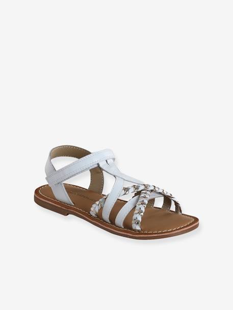 Sandales scratchées cuir enfant blanc+lot bleu - vertbaudet enfant 