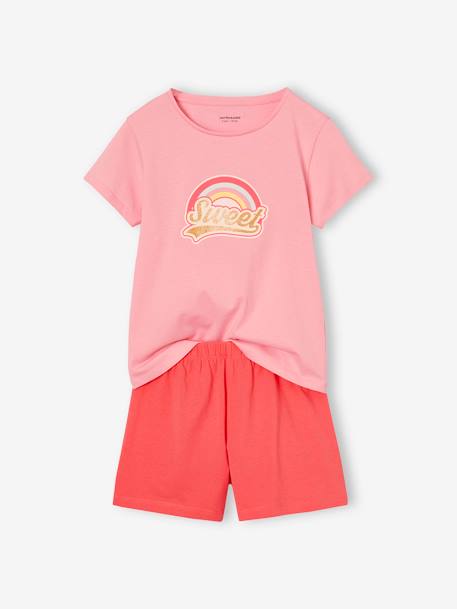 Pack of 2 Pyjamas, 1 Rainbow + 1 Pink Flamingo, for Girls turquoise - vertbaudet enfant 