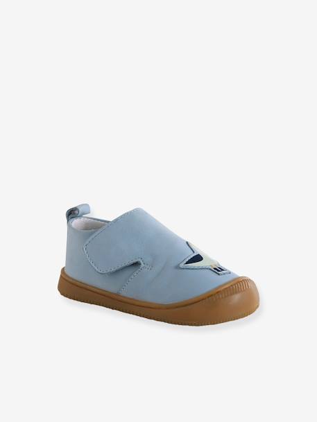 Chaussons à scratchs bébé en cuir souple bleu imprimé+bleu pâle+indigo+marron - vertbaudet enfant 