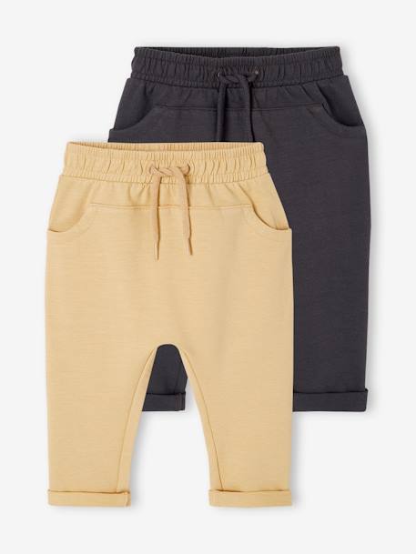Lot de 2 pantalons bébé en molleton cappuccino+taupe - vertbaudet enfant 