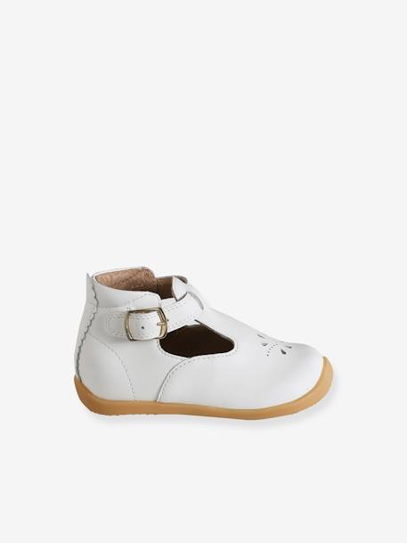 Soft Leather T-Strap Ankle Boots for Babies, Designed for First Steps white - vertbaudet enfant 