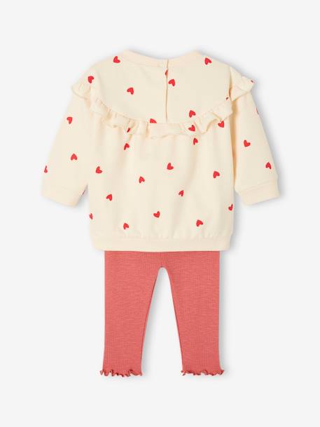 Ensemble bébé fille sweat à volant + legging écru+rose - vertbaudet enfant 