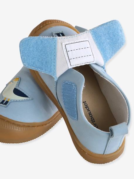 Chaussons à scratchs bébé en cuir souple bleu imprimé+bleu pâle+indigo+marron - vertbaudet enfant 