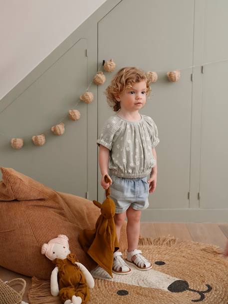 Printed baby blouse grey green+vanilla - vertbaudet enfant 