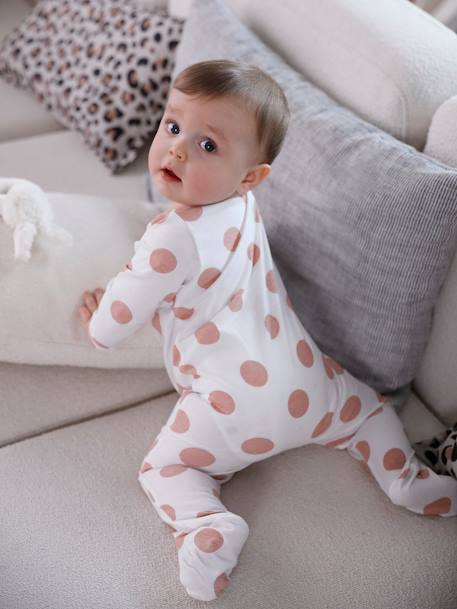 Lot de 3 pyjamas bébé en jersey ouverture zippée BASICS bleu chambray+blush+cappuccino - vertbaudet enfant 