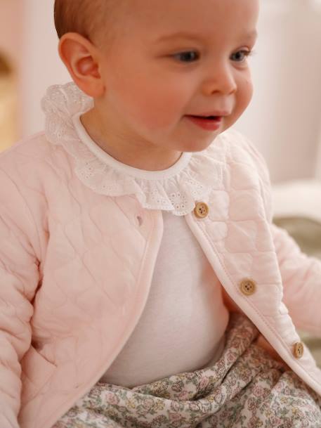 Gilet bébé matelassé en gaze de coton double face rose pâle - vertbaudet enfant 