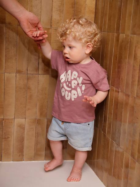 Organic cotton 'Happy Youpi' baby short-sleeved T-shirt violet - vertbaudet enfant 