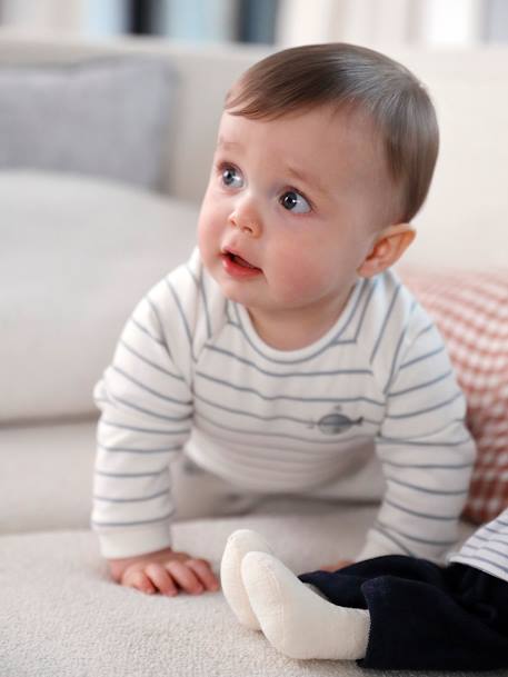 Ensemble bébé sweat et pantalon BEIGE CLAIR RAYE+rose pâle - vertbaudet enfant 