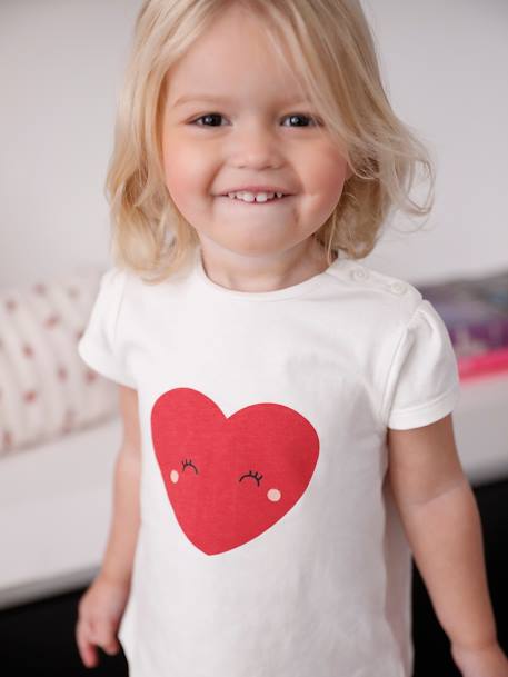 Pack of 3 long-sleeved t-shirts for girls - BASICS ecru+striped red - vertbaudet enfant 