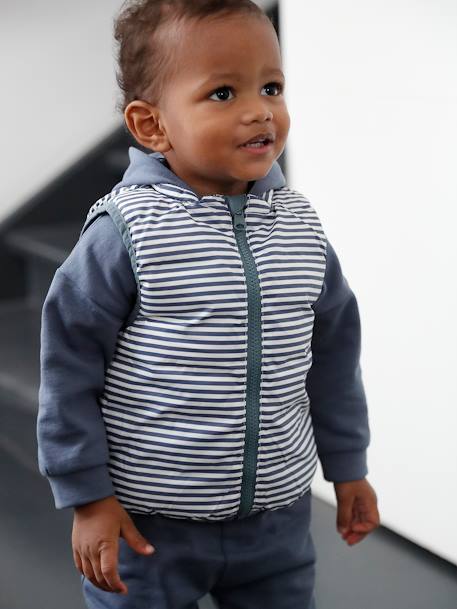 Doudoune bébé garçon sans manches réversible bleu grisé - vertbaudet enfant 