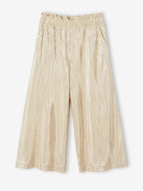 Occasion Wear Wide-Leg Lamé Trousers with Pleats for Girls gold - vertbaudet enfant 
