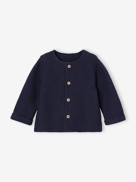 Gilet bébé naissance maille point mousse beige chiné+écru+marine - vertbaudet enfant 