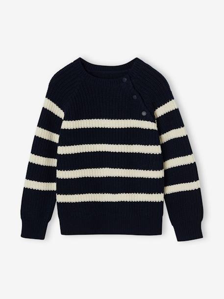 Pull garçon rayé bleu moyen+caramel+écru+encre+vert sauge - vertbaudet enfant 