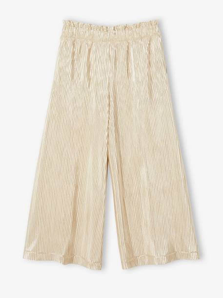 Occasion Wear Wide-Leg Lamé Trousers with Pleats for Girls gold - vertbaudet enfant 
