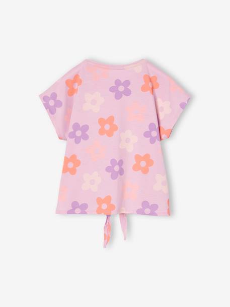 T-shirt fille imprimé noeud fantaisie manches courtes blanc+blanc imprimé+lavande+rose - vertbaudet enfant 