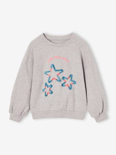 Sweat fille motif fantaisie écru+gris chiné+indigo - vertbaudet enfant 