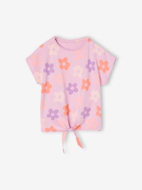 Fille-T-shirt fille imprimé noeud fantaisie manches courtes